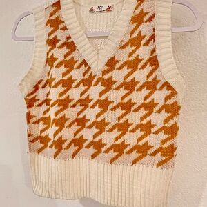 Orange and White Houndstooth Crop Sweater Vest